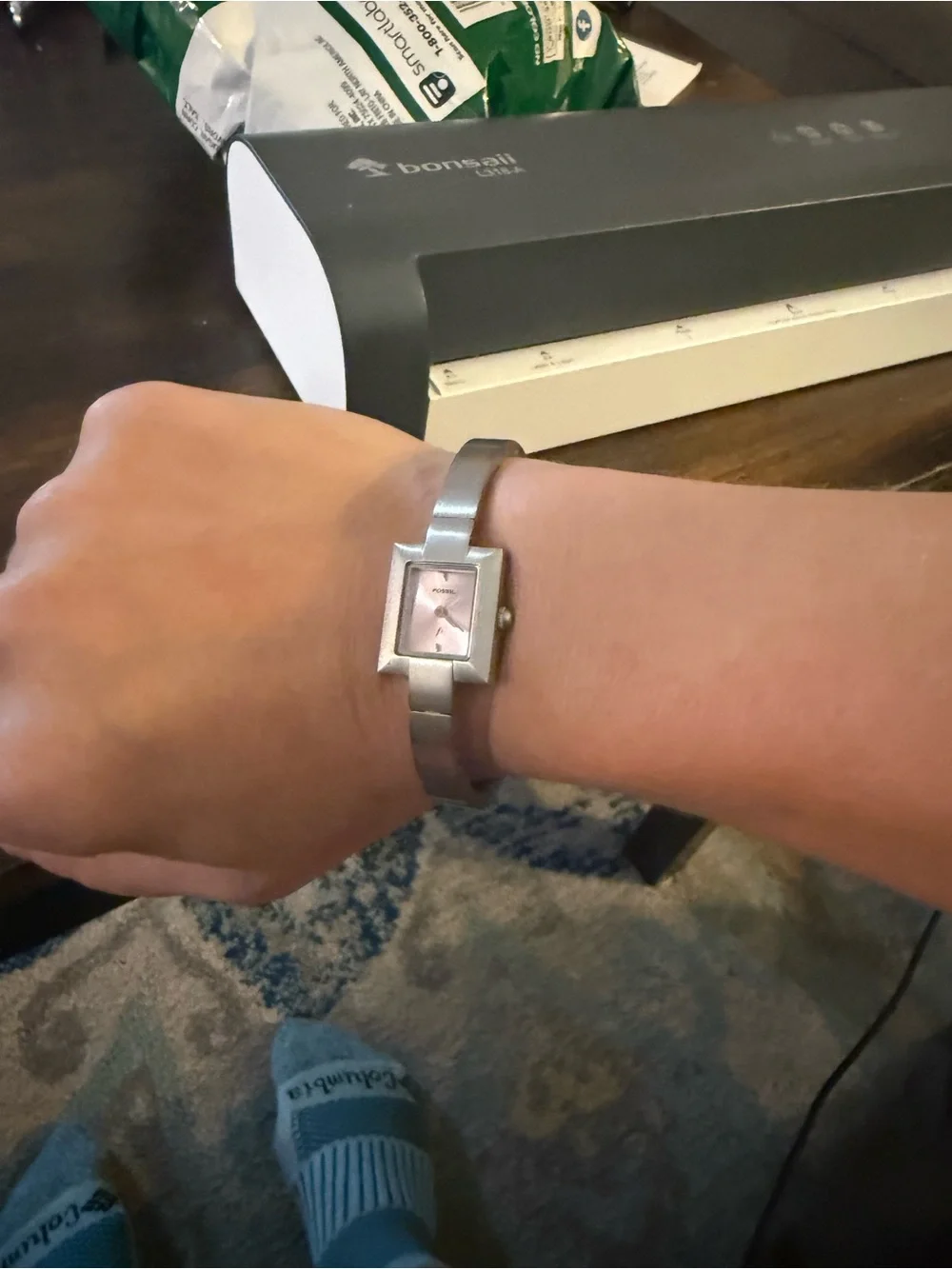Fossil Silver F2 Watch with Pale Pink Dial